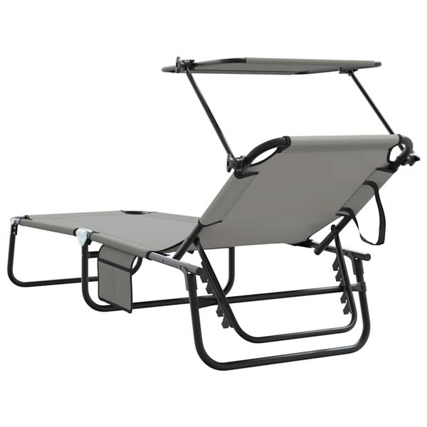 Grote foto vidaxl opvouwbare zonnebed met kussen grijs 56 x 190 x 81cm stof tuin en terras tuinmeubelen