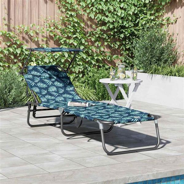Grote foto vidaxl opvouwbare zonnebed met kussen groen 56 x 190 x 81cm stof tuin en terras tuinmeubelen
