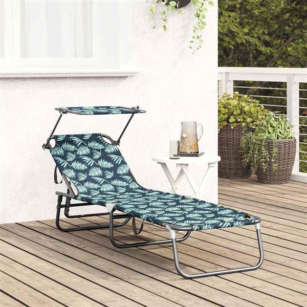 Grote foto vidaxl opvouwbare zonnebed met kussen groen 56 x 190 x 81cm stof tuin en terras tuinmeubelen