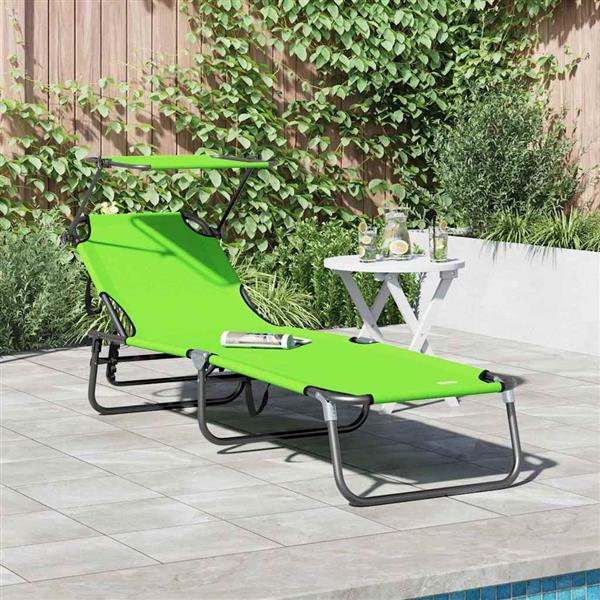 Grote foto vidaxl opvouwbare zonnebed met kussen groen 56 x 190 x 81cm stof tuin en terras tuinmeubelen