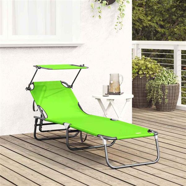 Grote foto vidaxl opvouwbare zonnebed met kussen groen 56 x 190 x 81cm stof tuin en terras tuinmeubelen