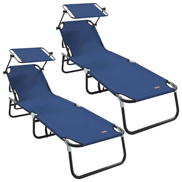 Grote foto vidaxl opvouwbare zonnebed 2 persoon 2 pcs blauw 56 x 190 x 81cm stof tuin en terras tuinmeubelen