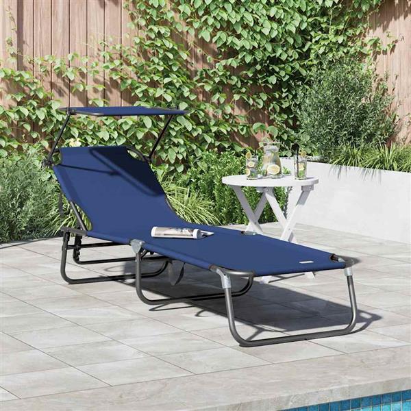 Grote foto vidaxl opvouwbare zonnebed met kussen blauw 56 x 190 x 81cm stof tuin en terras tuinmeubelen