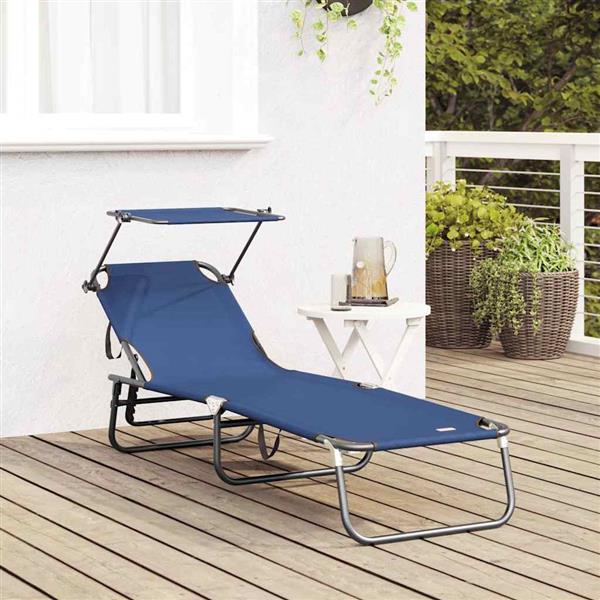 Grote foto vidaxl opvouwbare zonnebed met kussen blauw 56 x 190 x 81cm stof tuin en terras tuinmeubelen