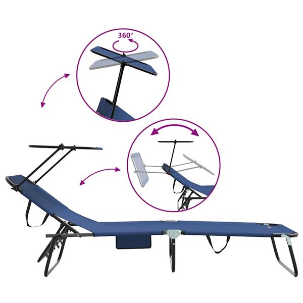 Grote foto vidaxl opvouwbare zonnebed met kussen blauw 56 x 190 x 81cm stof tuin en terras tuinmeubelen