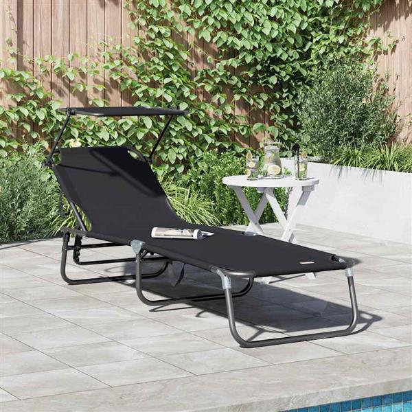 Grote foto vidaxl opvouwbare zonnebed met kussen zwart 56 x 190 x 81cm stof tuin en terras tuinmeubelen