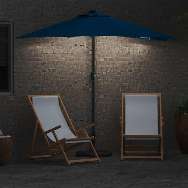 Grote foto vidaxl tuinparasol met led striplichten blauw 294 x 150 x 223 cm stof tuin en terras overige tuin en terras