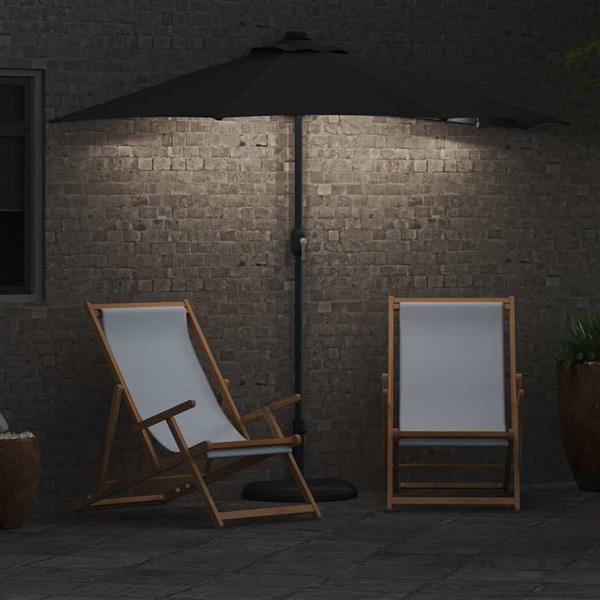 Grote foto vidaxl tuinparasol met led striplichten zwart 294 x 150 x 223 cm stof tuin en terras overige tuin en terras