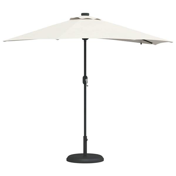 Grote foto vidaxl tuinparasol met led striplichten zand 294 x 150 x 223 cm stof tuin en terras overige tuin en terras