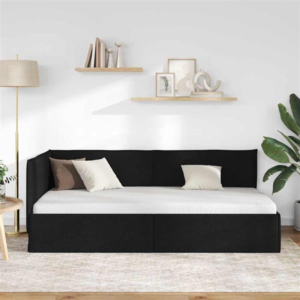 Grote foto vidaxl hoekbedframe met hoofdeinde zwart 90 x 200 cm stof antiek en kunst stoelen en banken