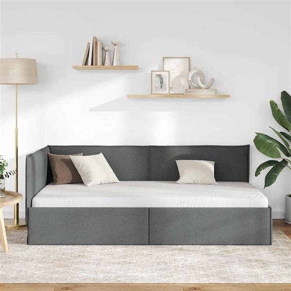 Grote foto vidaxl hoekbedframe met hoofdeinde donkergrijs 80 x 200 cm stof antiek en kunst stoelen en banken