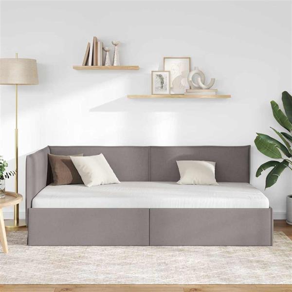 Grote foto vidaxl hoekbedframe met hoofdeinde taupe 100 x 200 cm stof antiek en kunst stoelen en banken