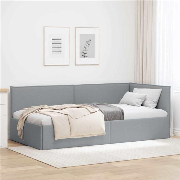 Grote foto vidaxl hoekbedframe met hoofdeinde lichtgrijs 100 x 200 cm stof antiek en kunst stoelen en banken