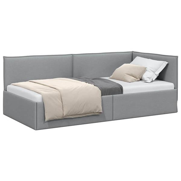 Grote foto vidaxl hoekbedframe met hoofdeinde lichtgrijs 100 x 200 cm stof antiek en kunst stoelen en banken