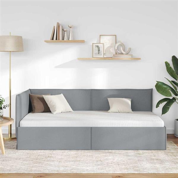 Grote foto vidaxl hoekbedframe met hoofdeinde lichtgrijs 100 x 200 cm stof antiek en kunst stoelen en banken