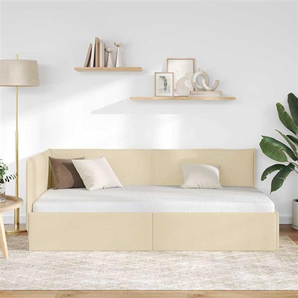 Grote foto vidaxl hoekbedframe met hoofdeinde cr me 90 x 200 cm stof antiek en kunst stoelen en banken