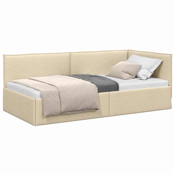 Grote foto vidaxl hoekbedframe met hoofdeinde cr me 90 x 190 cm stof antiek en kunst stoelen en banken