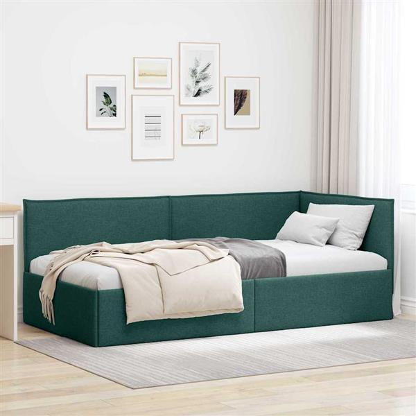 Grote foto vidaxl hoekbedframe met hoofdeinde donkergroen 90 x 190 cm stof antiek en kunst stoelen en banken