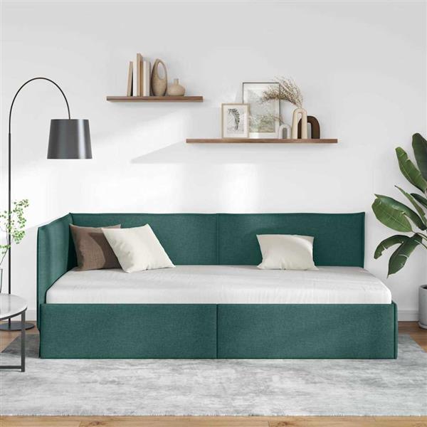 Grote foto vidaxl hoekbedframe met hoofdeinde donkergroen 90 x 190 cm stof antiek en kunst stoelen en banken