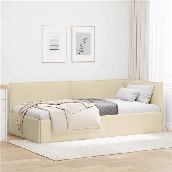 Grote foto vidaxl hoekbedframe met hoofdeinde cr me 80 x 200 cm stof antiek en kunst stoelen en banken