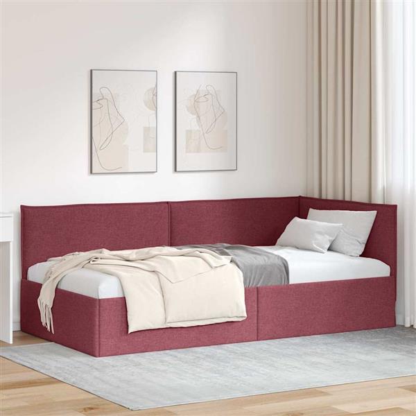 Grote foto vidaxl hoekbedframe met hoofdeinde wijnrood 80 x 200 cm stof antiek en kunst stoelen en banken