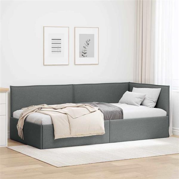Grote foto vidaxl hoekbedframe met hoofdeinde donkergrijs 80 x 200 cm stof antiek en kunst stoelen en banken
