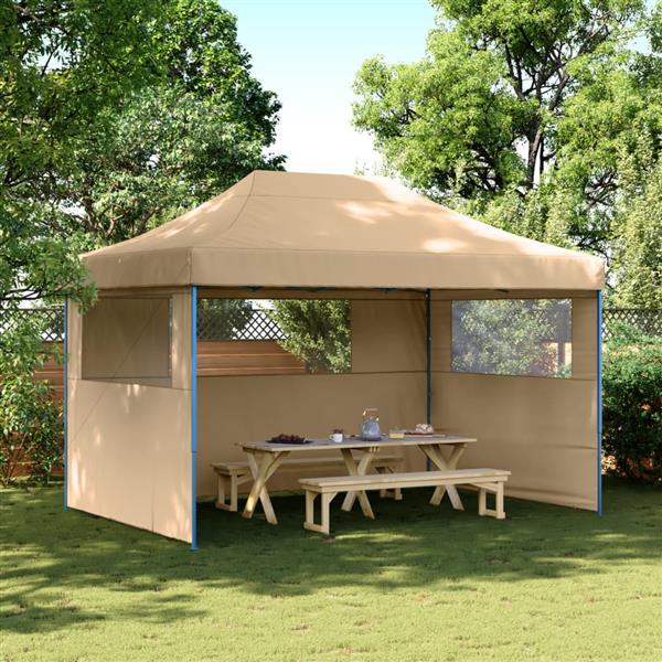 Grote foto vidaxl partytent inklapbaar pop up met 3 zijwanden beige tuin en terras overige tuin en terras