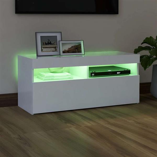 Grote foto vidaxl tv meubel met led verlichting 90x35x40 cm wit huis en inrichting overige