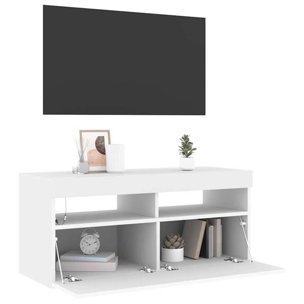 Grote foto vidaxl tv meubel met led verlichting 90x35x40 cm wit huis en inrichting overige