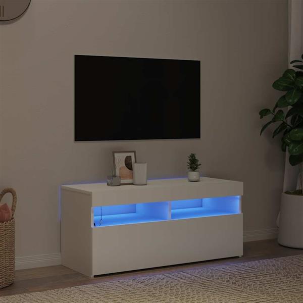 Grote foto vidaxl tv meubel met led verlichting 90x35x40 cm wit huis en inrichting overige