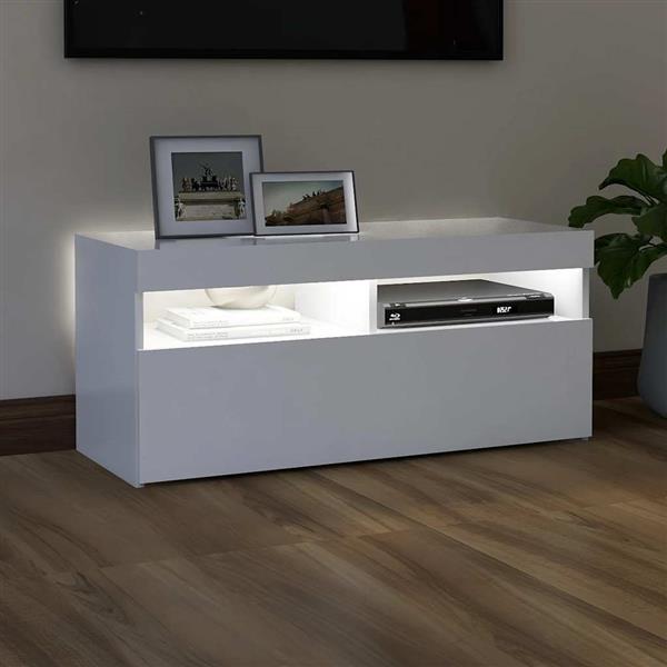 Grote foto vidaxl tv meubel met led verlichting 90x35x40 cm wit huis en inrichting overige