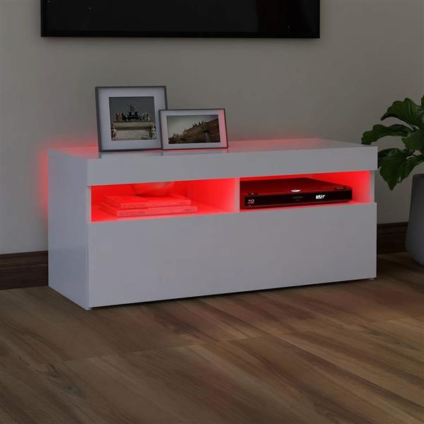 Grote foto vidaxl tv meubel met led verlichting 90x35x40 cm wit huis en inrichting overige