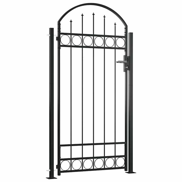 Grote foto vidaxl poort met gebogen bovenkant en 2 palen 105x204 cm zwart tuin en terras hekken en schuttingen