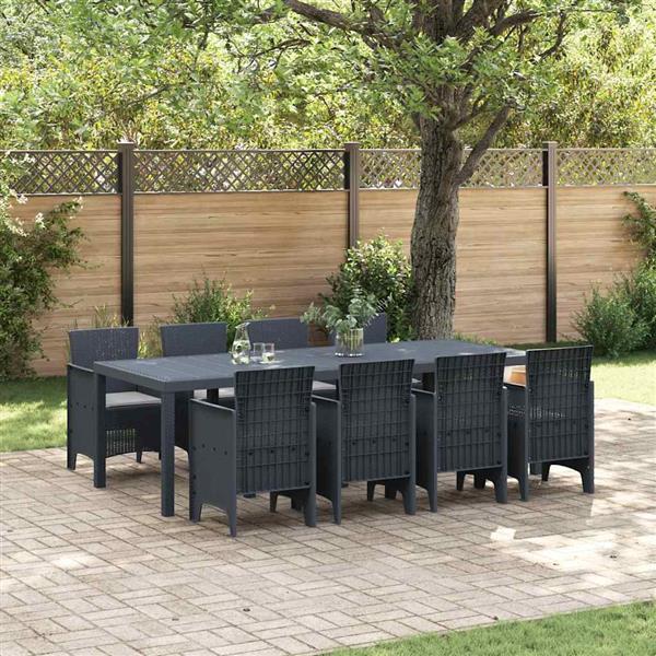 Grote foto vidaxl tuin eetset 9 pcs antraciet polt riet tuin en terras tuinmeubelen