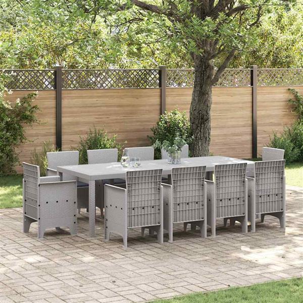 Grote foto vidaxl tuin eetset 11 pcs lichtgrijs polt riet tuin en terras tuinmeubelen