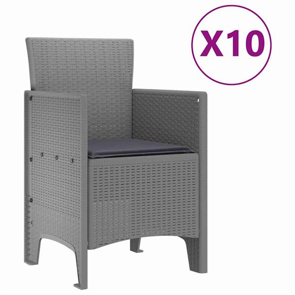 Grote foto vidaxl tuin eetset 11 pcs lichtgrijs polt riet tuin en terras tuinmeubelen
