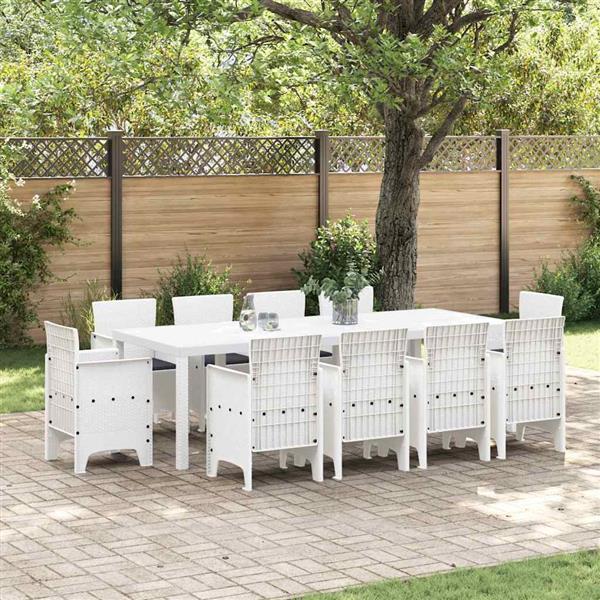 Grote foto vidaxl tuin eetset 11 pcs wit polt riet tuin en terras tuinmeubelen