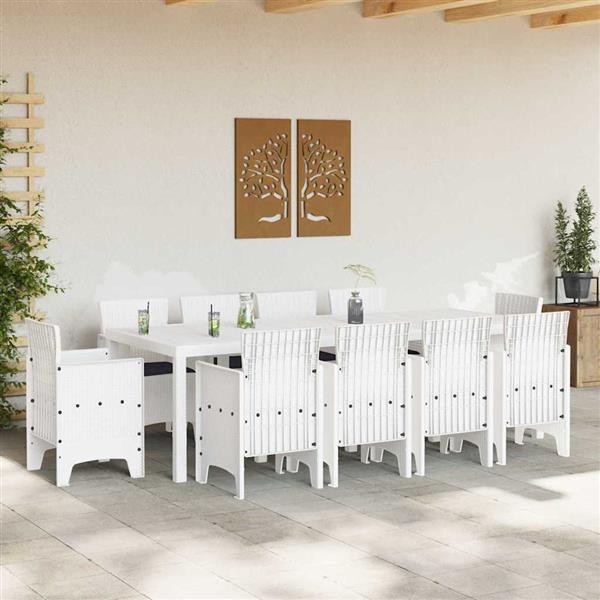 Grote foto vidaxl tuin eetset 11 pcs wit polt riet tuin en terras tuinmeubelen