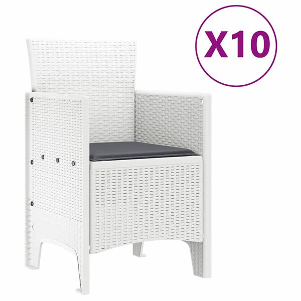 Grote foto vidaxl tuin eetset 11 pcs wit polt riet tuin en terras tuinmeubelen
