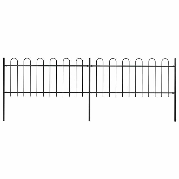 Grote foto vidaxl tuinhek met ringtop staal 359x80 cm zwart tuin en terras hekken en schuttingen