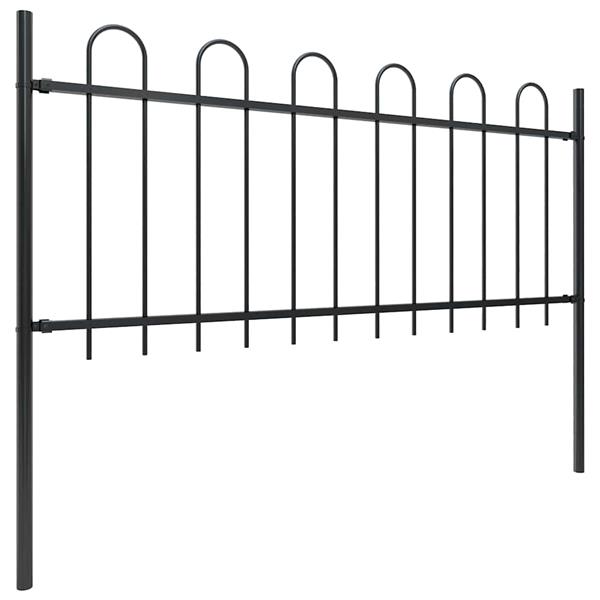 Grote foto vidaxl tuinhek met ringtop staal 359x80 cm zwart tuin en terras hekken en schuttingen