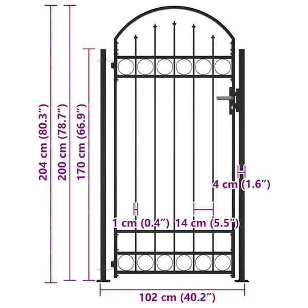 Grote foto vidaxl poort met gebogen bovenkant en 2 palen 105x204 cm zwart tuin en terras hekken en schuttingen