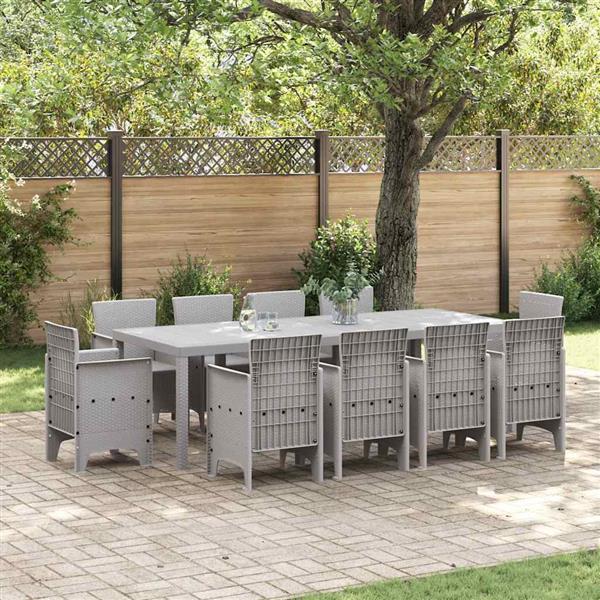 Grote foto vidaxl tuin eetset 11 pcs lichtgrijs polt riet tuin en terras tuinmeubelen