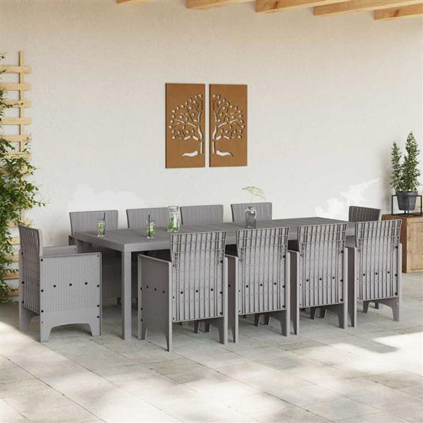 Grote foto vidaxl tuin eetset 11 pcs lichtgrijs polt riet tuin en terras tuinmeubelen