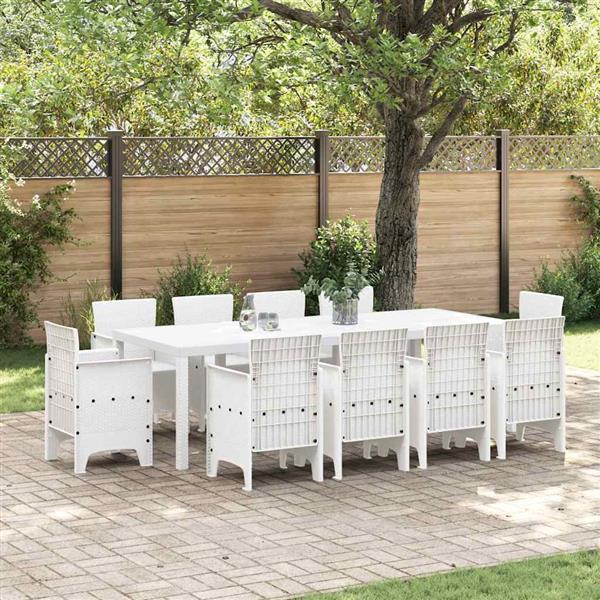 Grote foto vidaxl tuin eetset 11 pcs wit polt riet tuin en terras tuinmeubelen