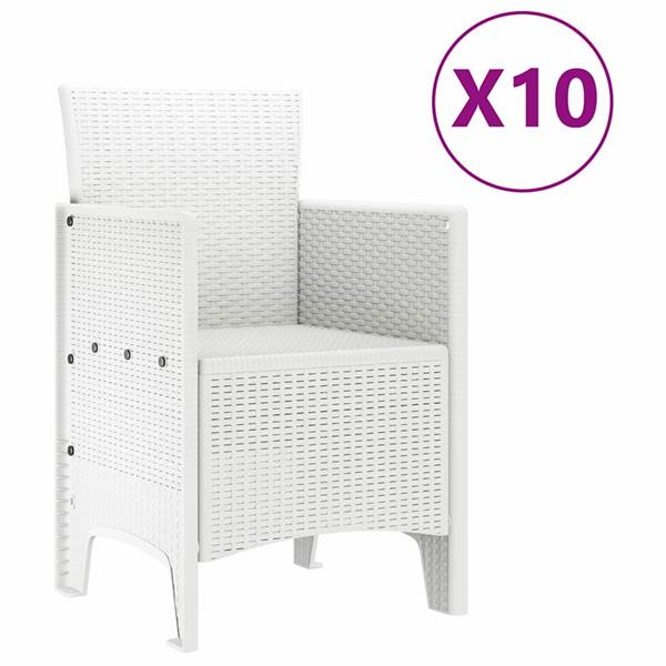Grote foto vidaxl tuin eetset 11 pcs wit polt riet tuin en terras tuinmeubelen