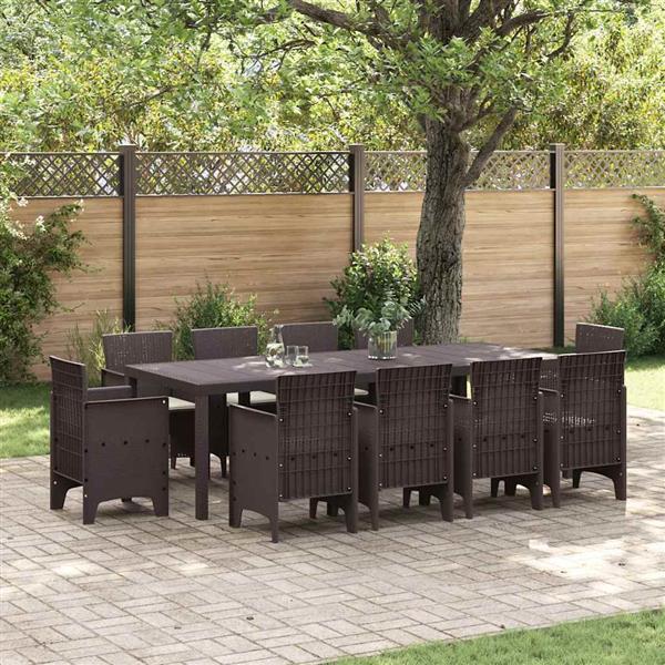 Grote foto vidaxl tuin eetset 11 pcs bruin polt riet tuin en terras tuinmeubelen