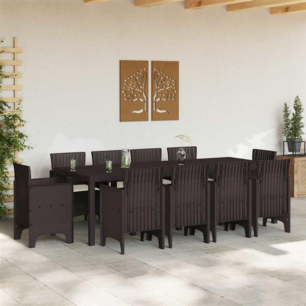 Grote foto vidaxl tuin eetset 11 pcs bruin polt riet tuin en terras tuinmeubelen