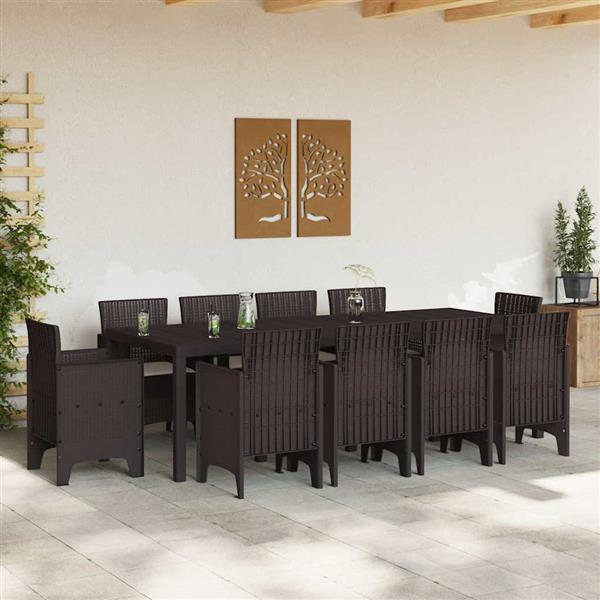 Grote foto vidaxl tuin eetset 11 pcs bruin polt riet tuin en terras tuinmeubelen