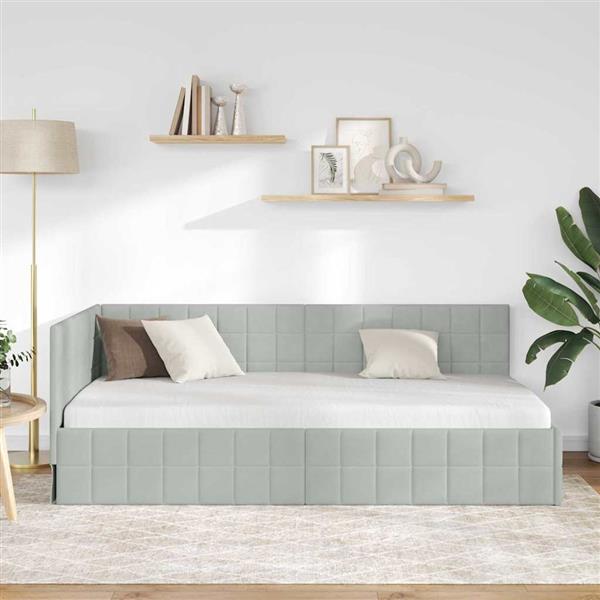 Grote foto vidaxl hoekbedframe met hoofdeinde lichtgrijs 90 x 200 cm fluweel antiek en kunst stoelen en banken